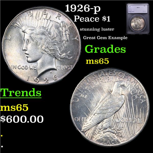 1926-p Peace Dollar $1 Graded ms65 BY SEGS