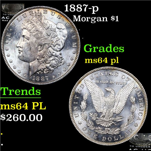 1887-p Morgan Dollar $1 Grades Choice Unc PL