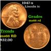 1947-s Lincoln Cent 1c Grades GEM+ Unc RD