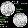 Image 1 : 1947-p Walking Liberty Half Dollar 50c Grades GEM+ Unc