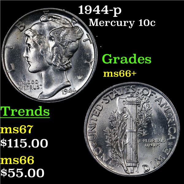 1944-p Mercury Dime 10c Grades GEM++ Unc