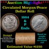 ***Auction Highlight*** Shotgun 1884 & 'P' Ends Mixed Morgan/Peace Silver dollar roll, 20 coin Carso