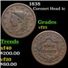 Image 1 : 1838 Coronet Head Large Cent 1c Grades vf+