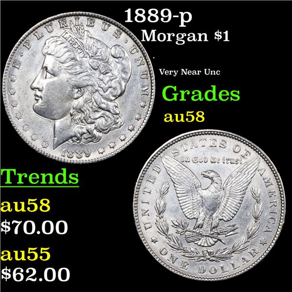 1889-p Morgan Dollar $1 Grades Choice AU/BU Slider