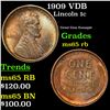 Image 1 : 1909 VDB Lincoln Cent 1c Grades GEM Unc RB