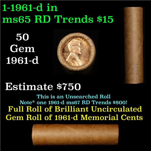 Shotgun Lincoln 1c roll, 1961-d 50 pcs Brandt Wrapper.