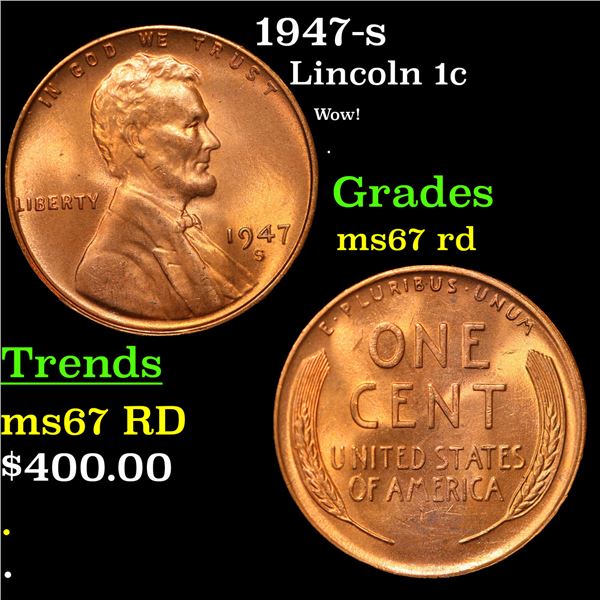 1947-s Lincoln Cent 1c Grades GEM++ Unc RD
