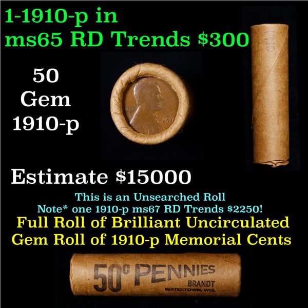 Shotgun Lincoln 1c roll, 1919-p 50 pcs Brandt Wrapper.