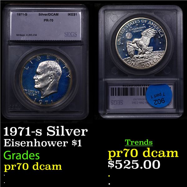 Proof 1971-s Silver Eisenhower Dollar $1 Graded pr70 dcam BY SEGS