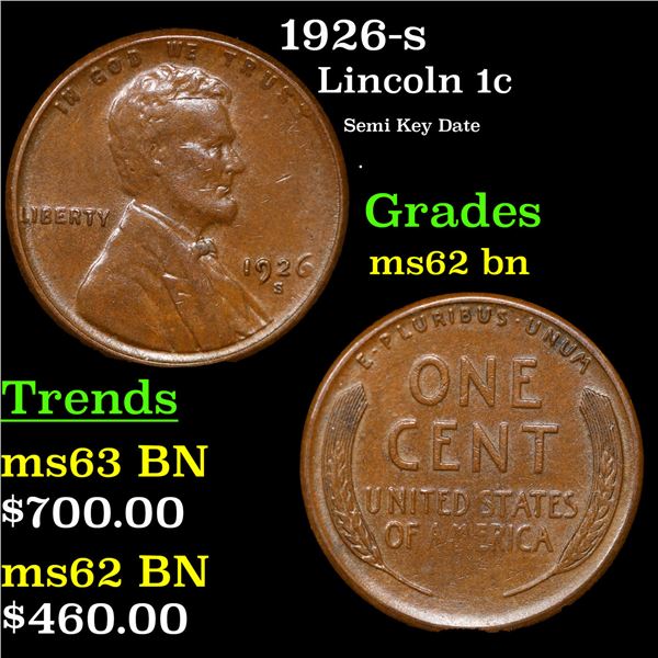 1926-s Lincoln Cent 1c Grades Select Unc BN