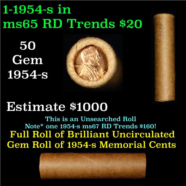 Shotgun Lincoln 1c roll, 1954-s 50 pcs Brandt Wrapper.