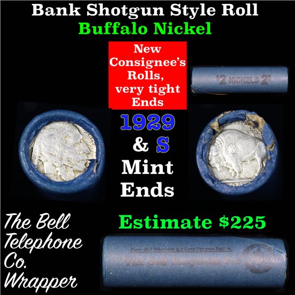 Buffalo Nickel Shotgun Roll in Old Bank Style 'Bell Telephone'  Wrapper 1929 &s Mint Ends Grades