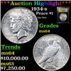 Image 1 : ***Auction Highlight*** 1934-s Peace Dollar $1 Graded Choice Unc By USCG (fc)
