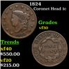 Image 1 : 1824 Coronet Head Large Cent 1c Grades vf++