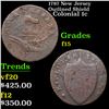 Image 1 : 1787 New Jersey Colonial Cent Outlined Shield 1c Grades f+