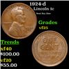 1924-d Lincoln Cent 1c Grades vf+
