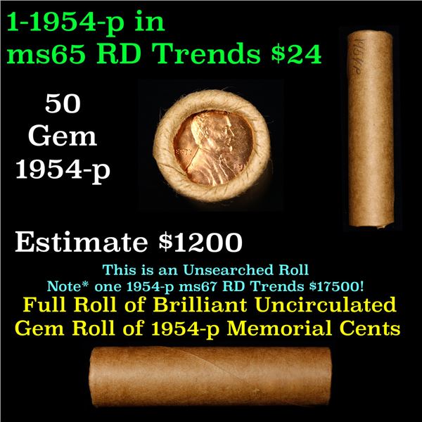 Shotgun Lincoln 1c roll, 1954-p 50 pcs Brandt Wrapper.