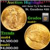 ***Auction Highlight*** 1907 Saint Ty II No Motto Gold St. Gaudens Double Eagle $20 Graded ms63+ By 
