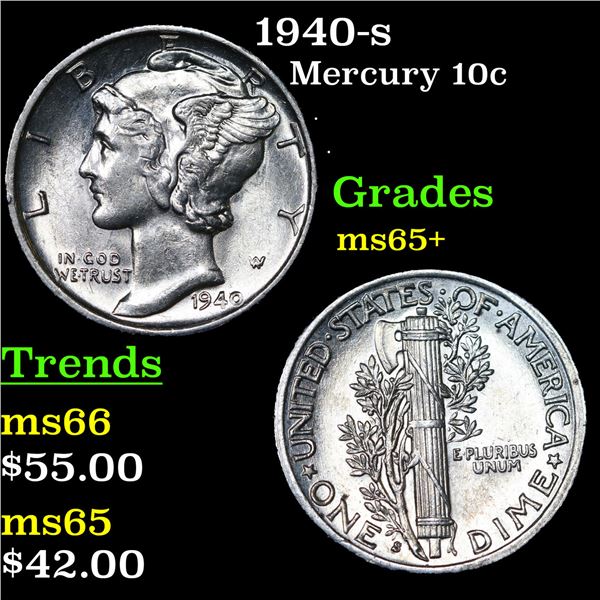 1940-s Mercury Dime 10c Grades GEM+ Unc