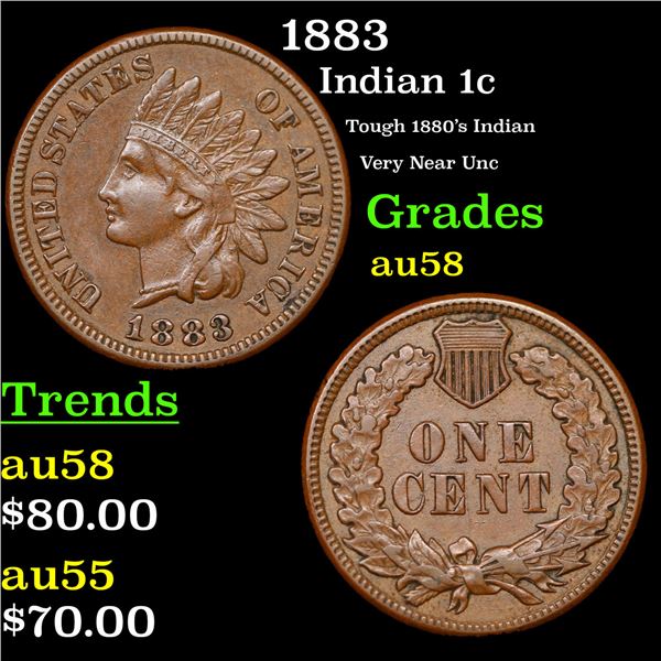 1883 Indian Cent 1c Grades Choice AU/BU Slider