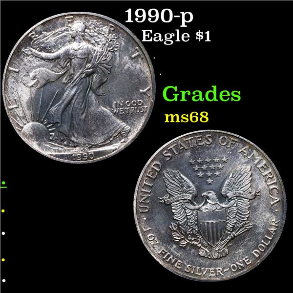 1990-p Silver Eagle Dollar $1 Grades GEM+++ Unc