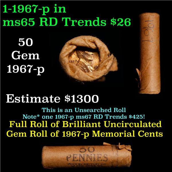 Shotgun Lincoln 1c roll, 1967-p 50 pcs Brandt Wrapper.
