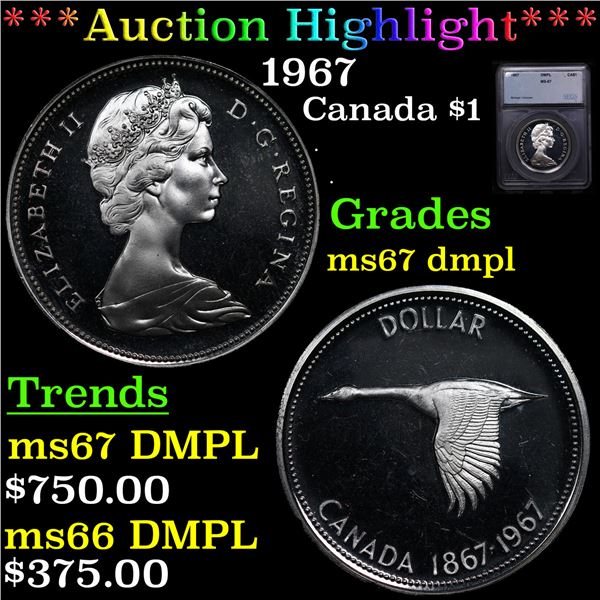 ***Auction Highlight*** 1967 Canada Dollar $1 Graded ms67 dmpl By SEGS (fc)