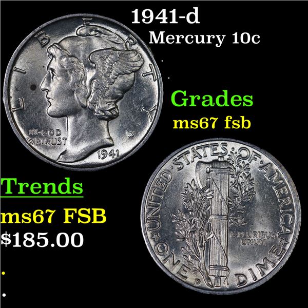 1941-d Mercury Dime 10c Grades GEM++ FSB