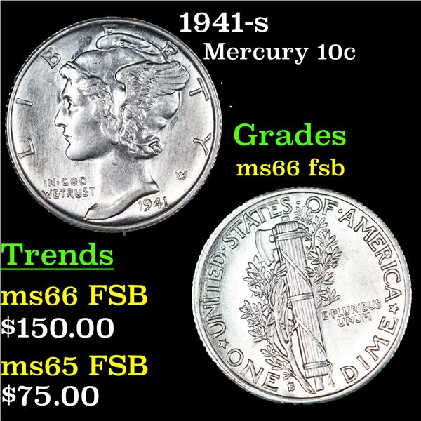 1941-s Mercury Dime 10c Grades GEM+ FSB
