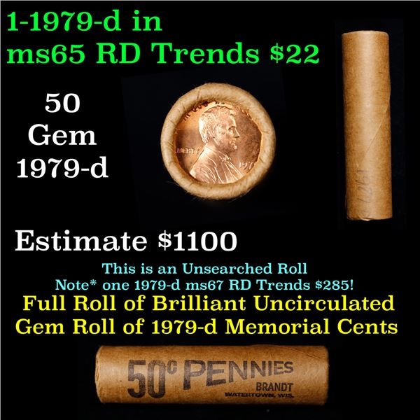 Shotgun Lincoln 1c roll, 1979-d 50 pcs Brandt Wrapper.