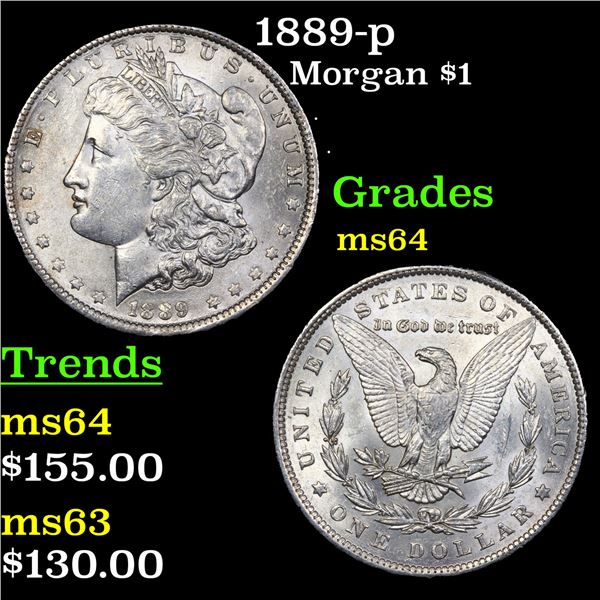 1889-p Morgan Dollar $1 Grades Choice Unc
