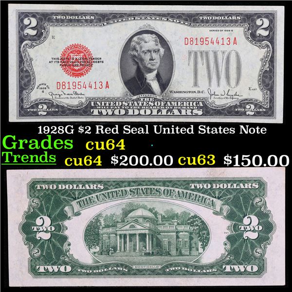 1928G $2 Red Seal United States Note Grades Choice CU