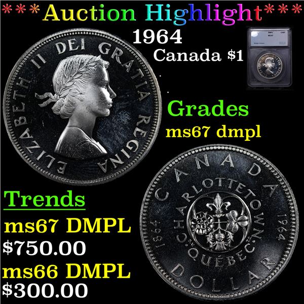 ***Auction Highlight*** 1964 Canada Dollar $1 Graded ms67 dmpl By SEGS (fc)