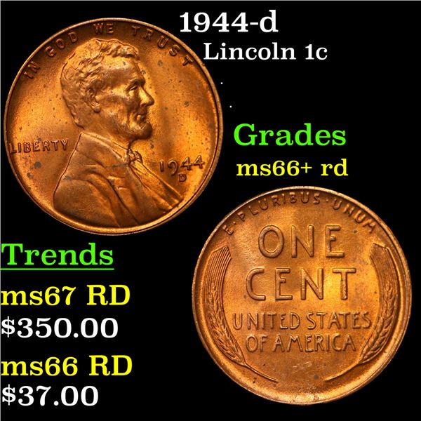 1944-d Lincoln Cent 1c Grades GEM++ RD