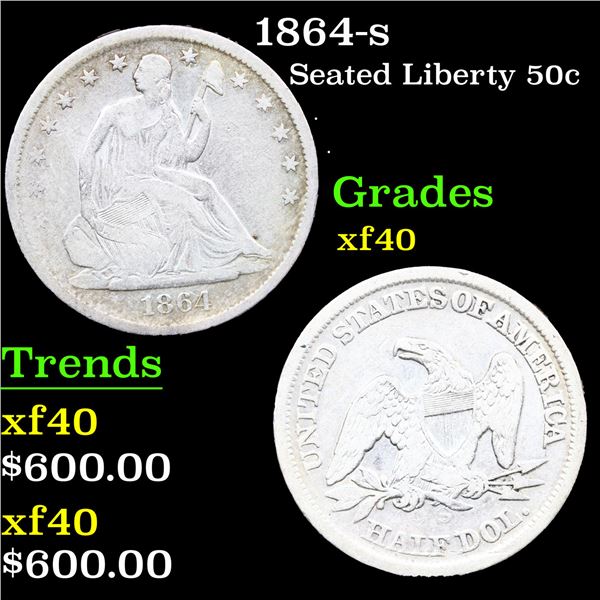 1864-s Seated Half Dollar 50c Grades xf