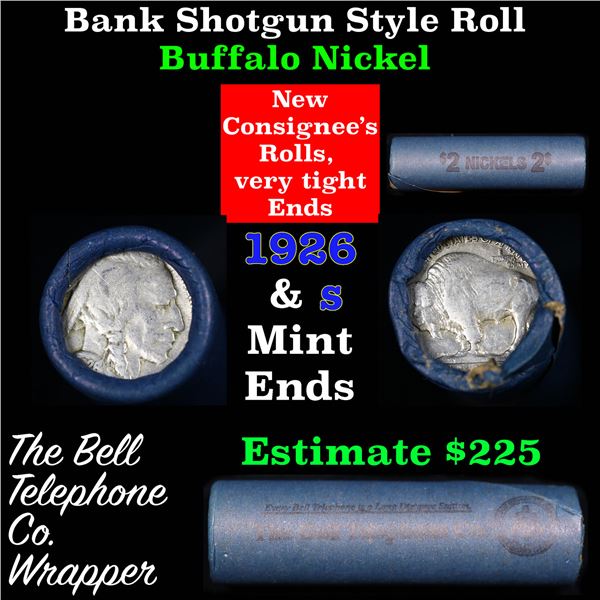 Buffalo Nickel Shotgun Roll in Old Bank Style 'Bell Telephone'  Wrapper 1926 &s Mint Ends Grades