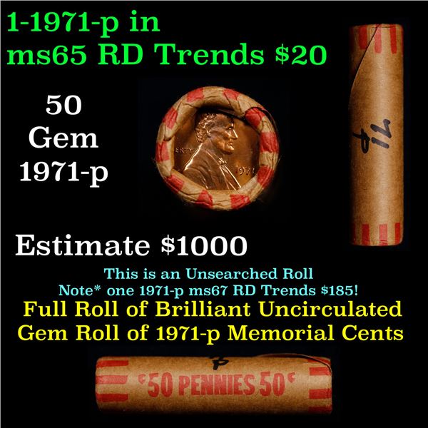 Shotgun Lincoln 1c roll, 1971-p 50 pcs Brandt Wrapper.
