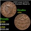Image 1 : 1830 Large Letters Coronet Head Large Cent 1c Grades vf++