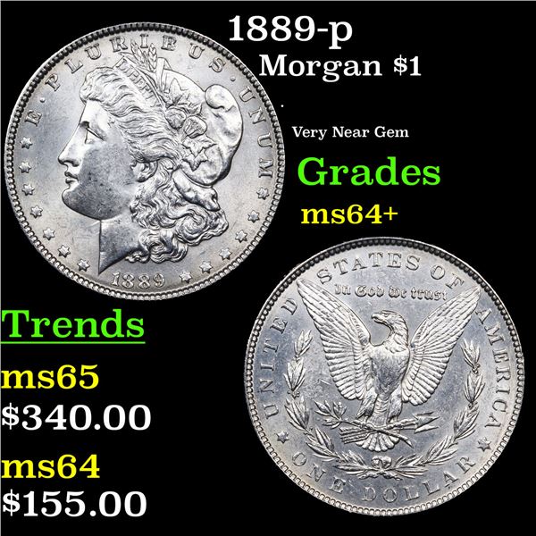 1889-p Morgan Dollar $1 Grades Choice+ Unc