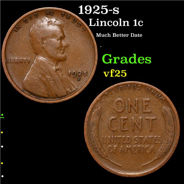 1925-s Lincoln Cent 1c Grades vf+
