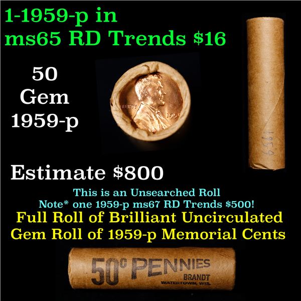 Shotgun Lincoln 1c roll, 1959-p 50 pcs Brandt Wrapper.
