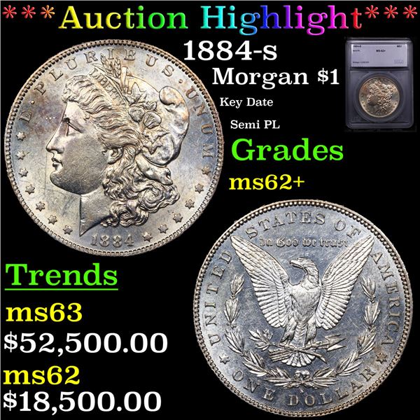 ***Auction Highlight*** 1884-s Morgan Dollar $1 Graded ms62+ BY SEGS (fc)