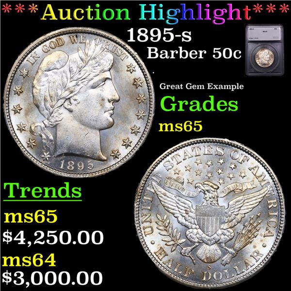 ***Auction Highlight*** 1895-s Barber Half Dollars 50c Graded ms65 By SEGS (fc)
