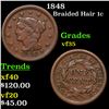 1848 Braided Hair Large Cent 1c Grades vf++