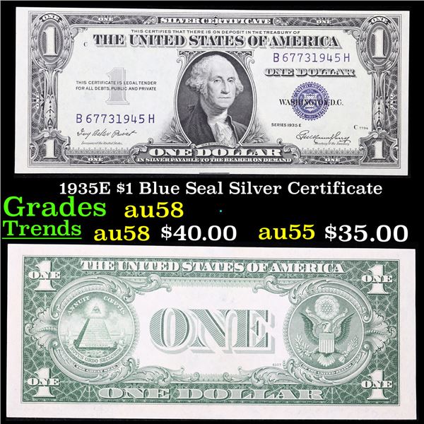 1935E $1 Blue Seal Silver Certificate Grades Choice AU/BU Slider
