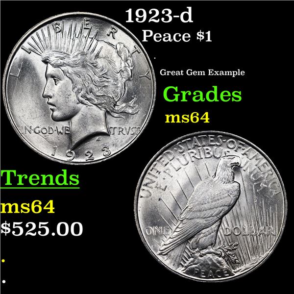 1923-d Peace Dollar $1 Grades GEM Unc
