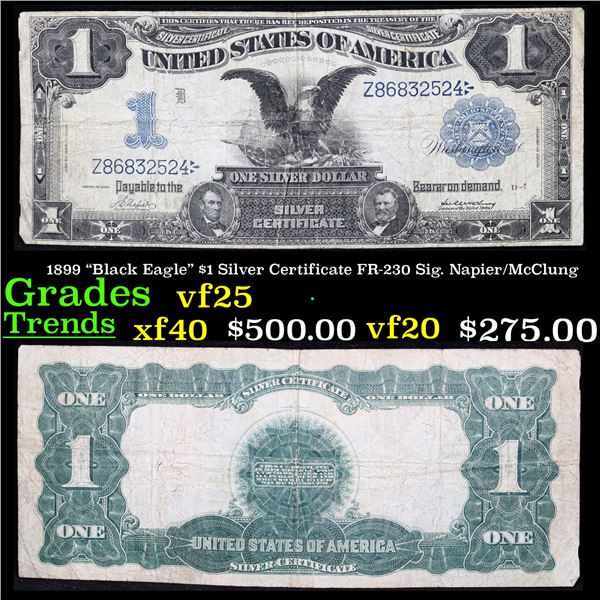 1899 "Black Eagle" $1 Silver Certificate FR-230 Sig. Napier/McClung Grades vf+