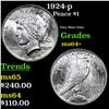 Image 1 : 1924-p Peace Dollar $1 Grades Choice+ Unc