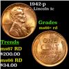 1942-p Lincoln Cent 1c Grades GEM++ RD