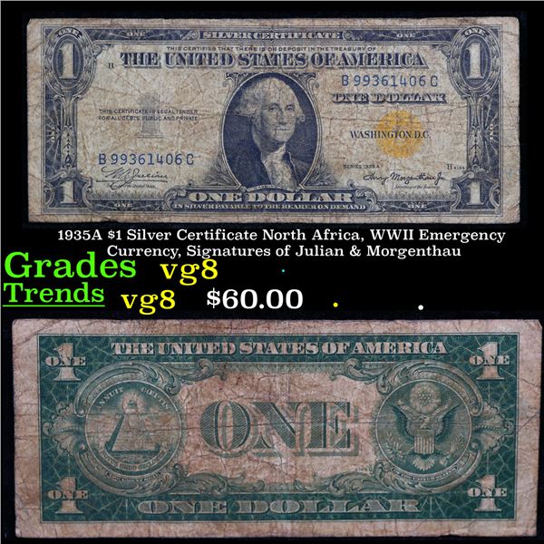 1935A $1 Silver Certificate North Africa, WWII Emergency Currency, Signatures of Julian & Morgenthau